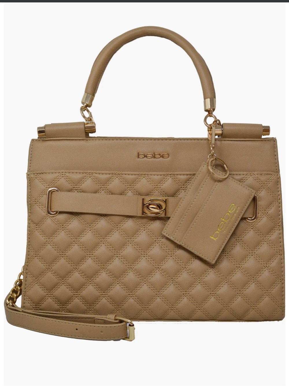 bebe Alex Quilted Top-Handle Satchel - mushroom